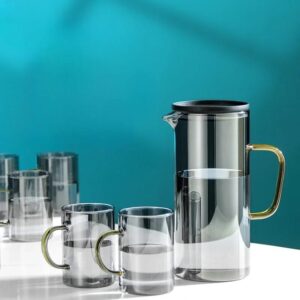 1500 ml Creative Thickened Glass Cold Kettle Household Juice Kettle with Cover Filter Nordic Style High Borosilicate Teapot Cup Set Gift