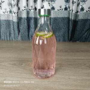 Round Diamond Glass Water Bottle 1000ml
