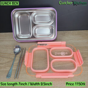 Bento Lunch Box for Kids, 3 Compartments Leakproof Insulated Stainless Steel Lunch Box