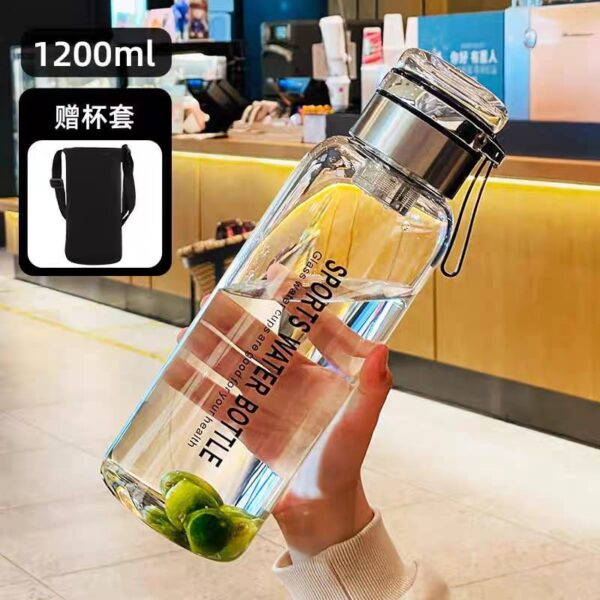 Sports Water Bottle with Glass Lid capacity 750/1200/2000 Ml With Cover - Image 5